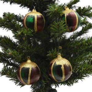 Vintage Blown Glass Christmas Ornaments Set of 4 Red Green Gold Glitter